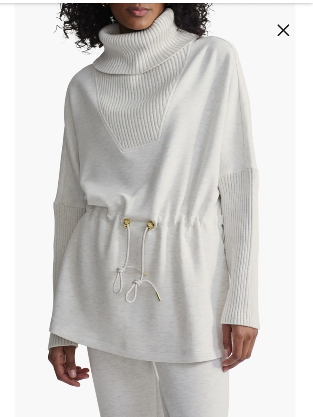 Varley Cavello longline sweat light heathered Cream Ribbed Collar Sweater